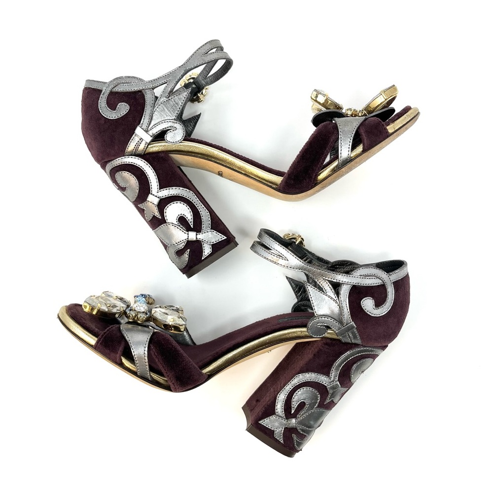 Dolce & And Gabbana Velvet Baroque Crystal Dragonfly Heels Shoes Sandals 37 7 - Picture 6 of 12
